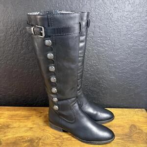 Arturo Chiang Boots Womens Size 6.5 Black Leather Knee High Riding Button Buckle